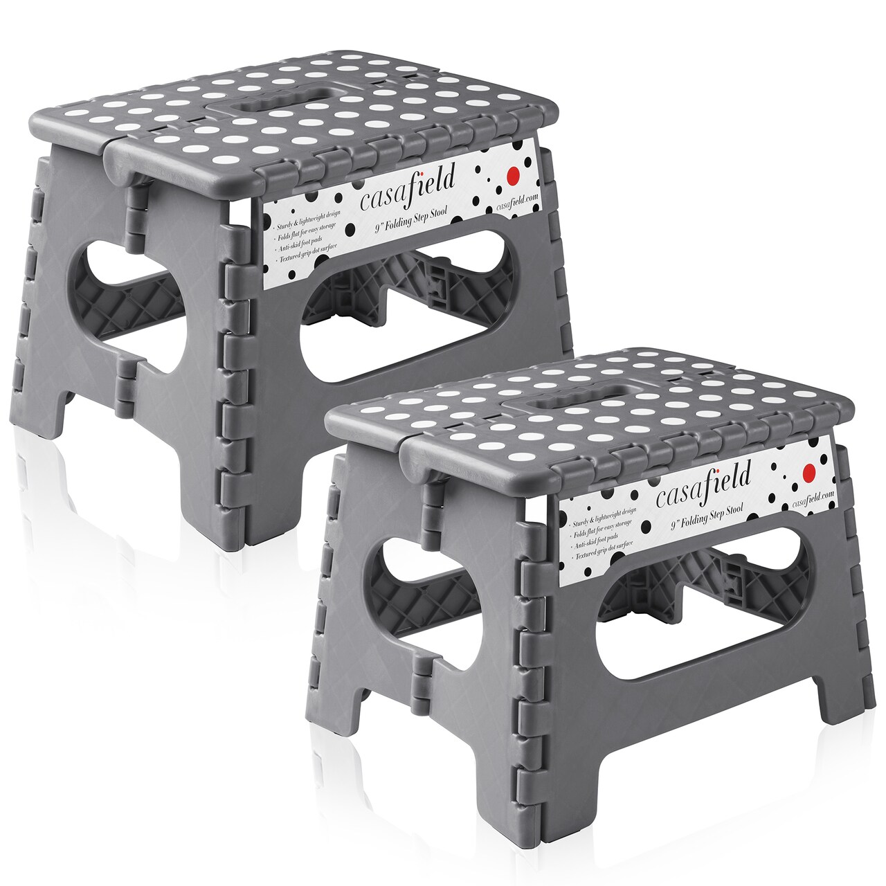 Casafield Folding Step Stools with Handle (Set of 2) - Portable Collapsible Small Plastic Foot Stool - Use in the Kitchen, Bathroom and Bedroom